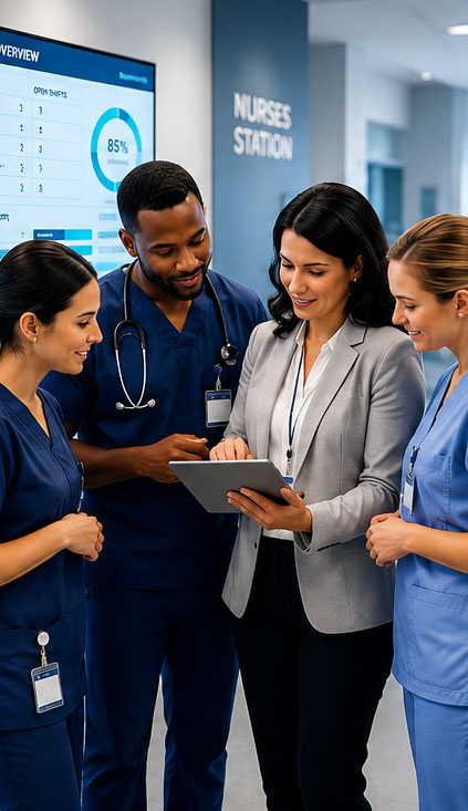 Medical team using digital tablet